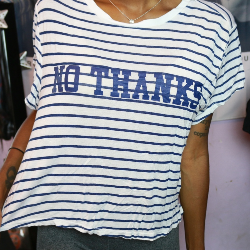 H&M No Thanks Striped Tee Crop Top
